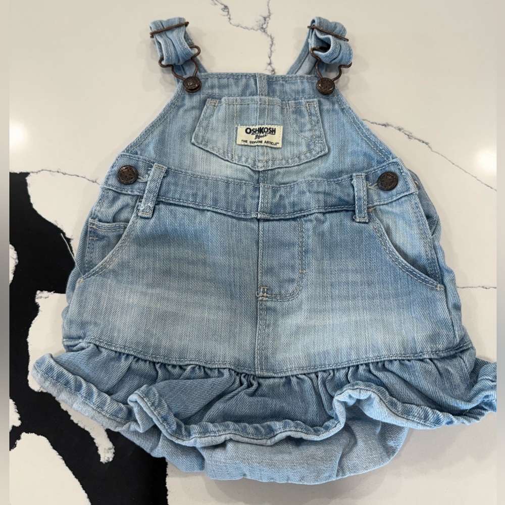 OshKosh B'gosh Blue Denim Ruffle Overalls dress